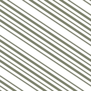Diagonal Stripes in Moss Green on White 