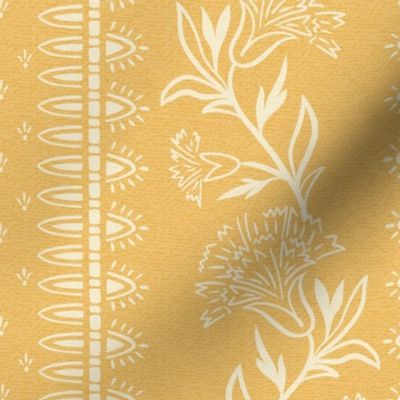 (M) trailing carnations-indian floral-border print-corn silk yellow-medium scale