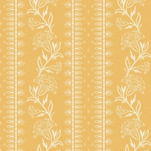 (M) trailing carnations-indian floral-border print-corn silk yellow-medium scale