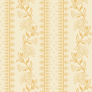 (M) trailing carnations-indian floral-border print-cream-corn silk yellow-medium scale