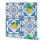 Blue tiles,Sicilian,majolica, mosaic art ,lemon 