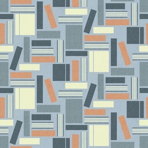 (M) Geometric library mid century dusty blue