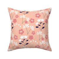 White and pink flowers on peach background