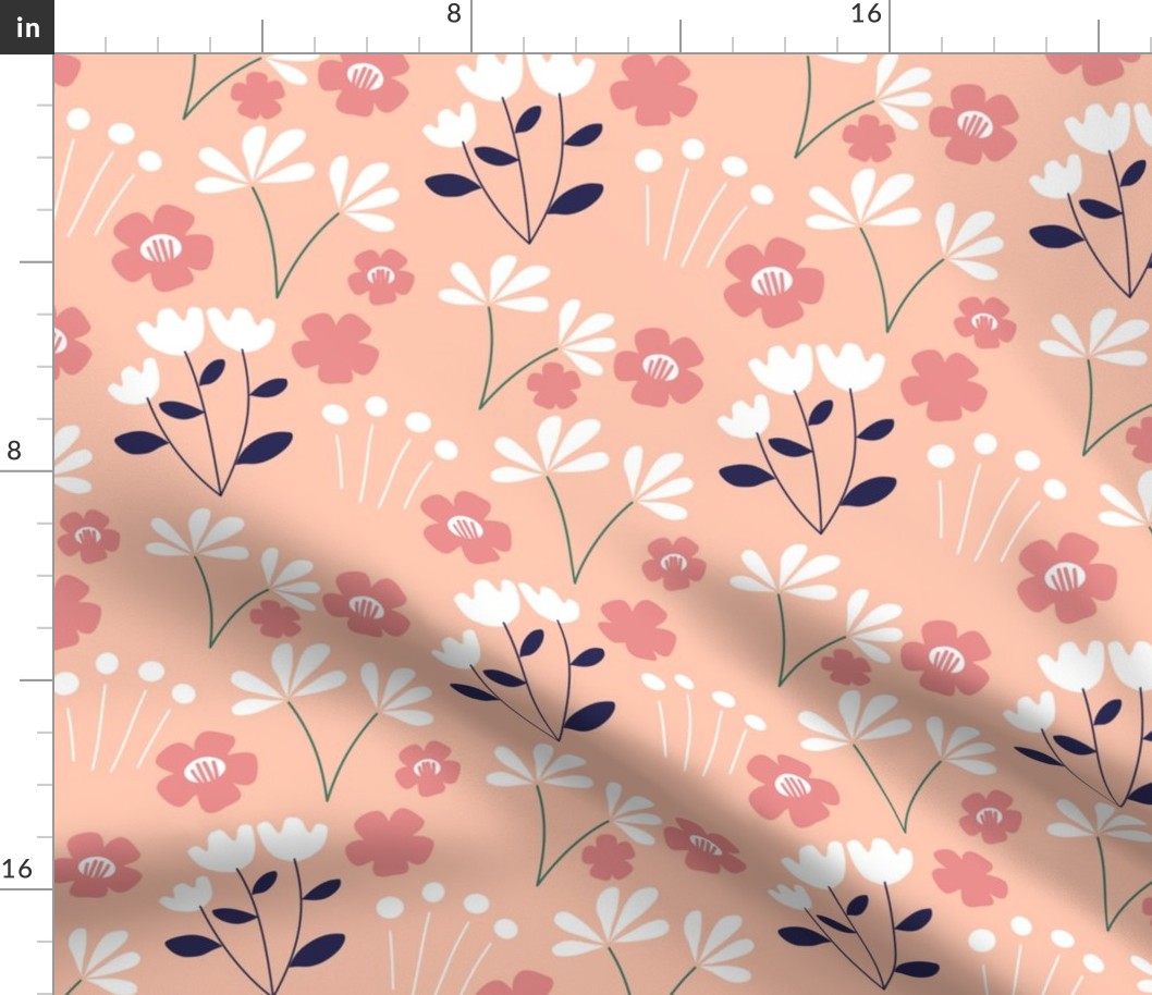 White and pink flowers on peach background