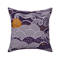 Cozy Night Sky- 29 Dark Plum Purple- Full Moon and Stars Over the Clouds- Purple- Lavender- Violet- Bedroom Wallpaper- Monochromatic Wallpaper- Halloween- Large