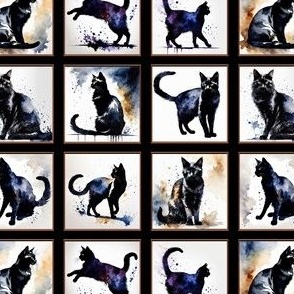 5,25" Black Cat Watercolor Painting Pattern | Cat Collage | Cat Pattern | Cat Art | Noir Aesthetic | Black Background