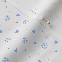 Ditsy Hearts and Floral Hand drawn Blue on White