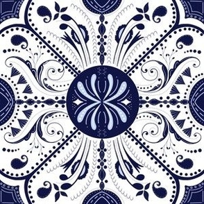 Folk Art Medley Navy Blue and White