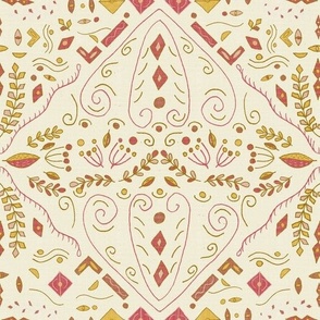 Vintage Floral Tiles 3 Golden Pink