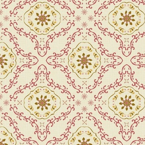 Vintage Floral Tiles 4 Golden Pink