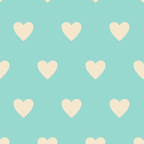 Beige-hearts-in-rows-on-bright-candy-vintage-pastel-blue-XL-jumbo