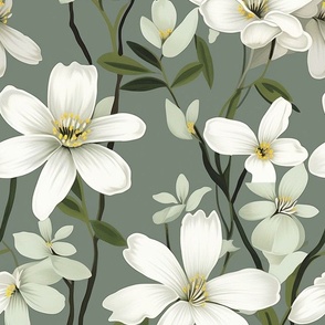 Ada - Sage Green and White Flower Pattern