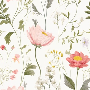 Allie - Light Pink and Green Floral Nursery Print