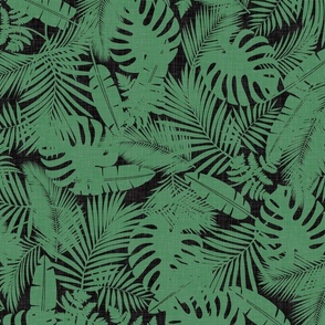 Tropical Foliage - Exotic Nature in Eden Green and Dark Shades / Large