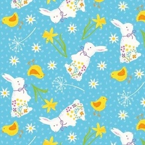 (S) easter  chicks, rabbits and daffodils