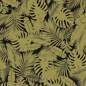Tropical Foliage - Exotic Nature in Khaki Green and Dark Shades / Large