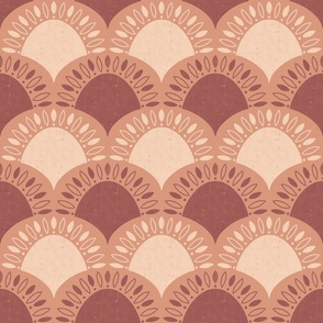 (small) Minimalistic abstract Art Deco Flower Scallop pinkish brown marsala 