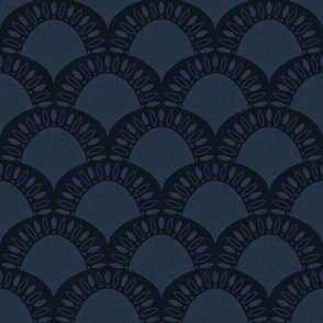 (small) Minimalistic abstract Art Deco Flower Scallop blue navy black