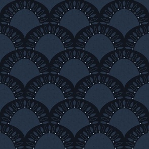 (small) Minimalistic abstract Art Deco Flower Scallop navy blue black 