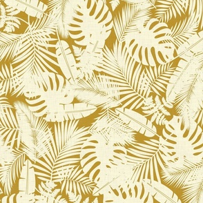 Tropical Foliage - Exotic Nature in Golden Brown and Cream Shades / Large