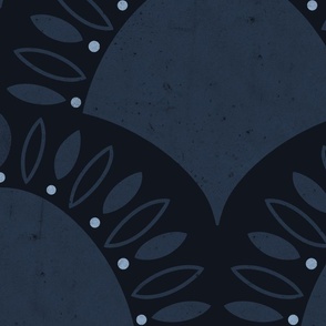 (large) Minimalistic abstract Art Deco Flower Scallop navy blue black 