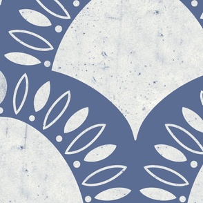 (large) Minimalistic abstract Art Deco Flower Scallop blue nova white 