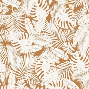 Tropical Foliage - Exotic Nature in Sienna Brown and Ivory Shades / Large
