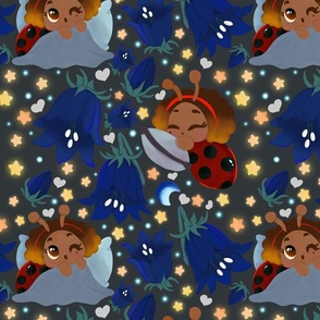 Cozy and Cute Ladybugs and Bluebell Flowers - Bell Flowers and Whimsical Ladybug Dreams