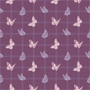 Fluttering Butterflies - pink and lavender on purple 