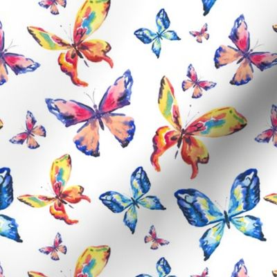 Watercolor colorful butterflies on white