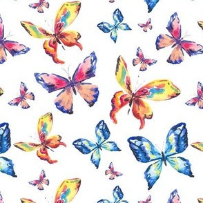 Watercolor colorful butterflies on white