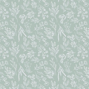 8" Repeat AMELIA Tossed Botanical Pattern Small Scale | Sage Green