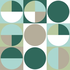 Modern Abstract - Window Pane - Circles in Squares Tiles  - Pie Chart - Shades of Green