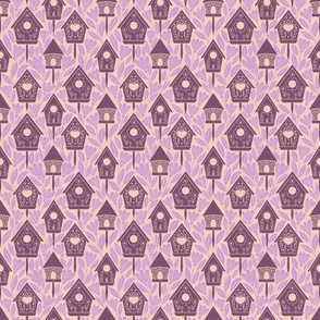 Hidden birdhouses - purple and lavender on light pink