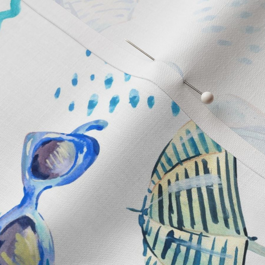 Watercolor beach accessories ​on white