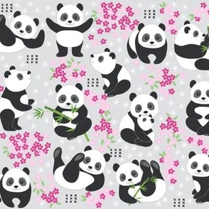 Panda with Blossoms Gray