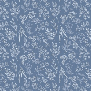 8" Repeat AMELIA Tossed Botanical Pattern Small Scale | Navy Blue