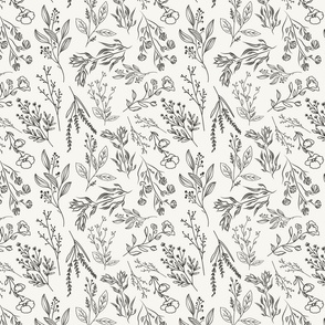 8" Repeat AMELIA Tossed Botanical Pattern Small Scale | Cream and Gray