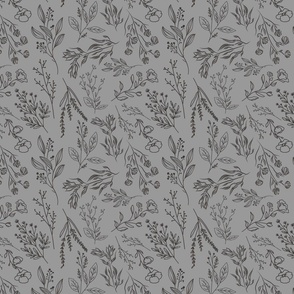 8" Repeat AMELIA Tossed Botanical Pattern Small Scale | Dark Gray