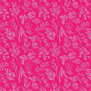 8" Repeat AMELIA Tossed Botanical Pattern Small Scale | Hot Pink