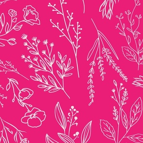 24" Repeat AMELIA Tossed Botanical Pattern Jumbo Scale | Hot Pink