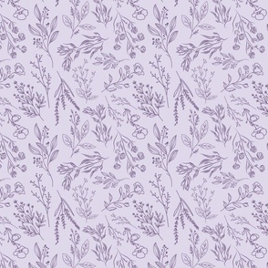 8" Repeat AMELIA Tossed Botanical Pattern Small Scale | Lavender Purple