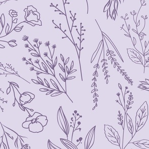 24" Repeat AMELIA Tossed Botanical Pattern Jumbo Scale | Lavender Purple