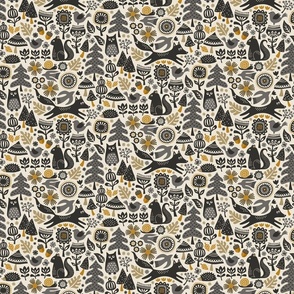 autumn forest / woodland - color v2: grey / black / mustard yellow (small scale)