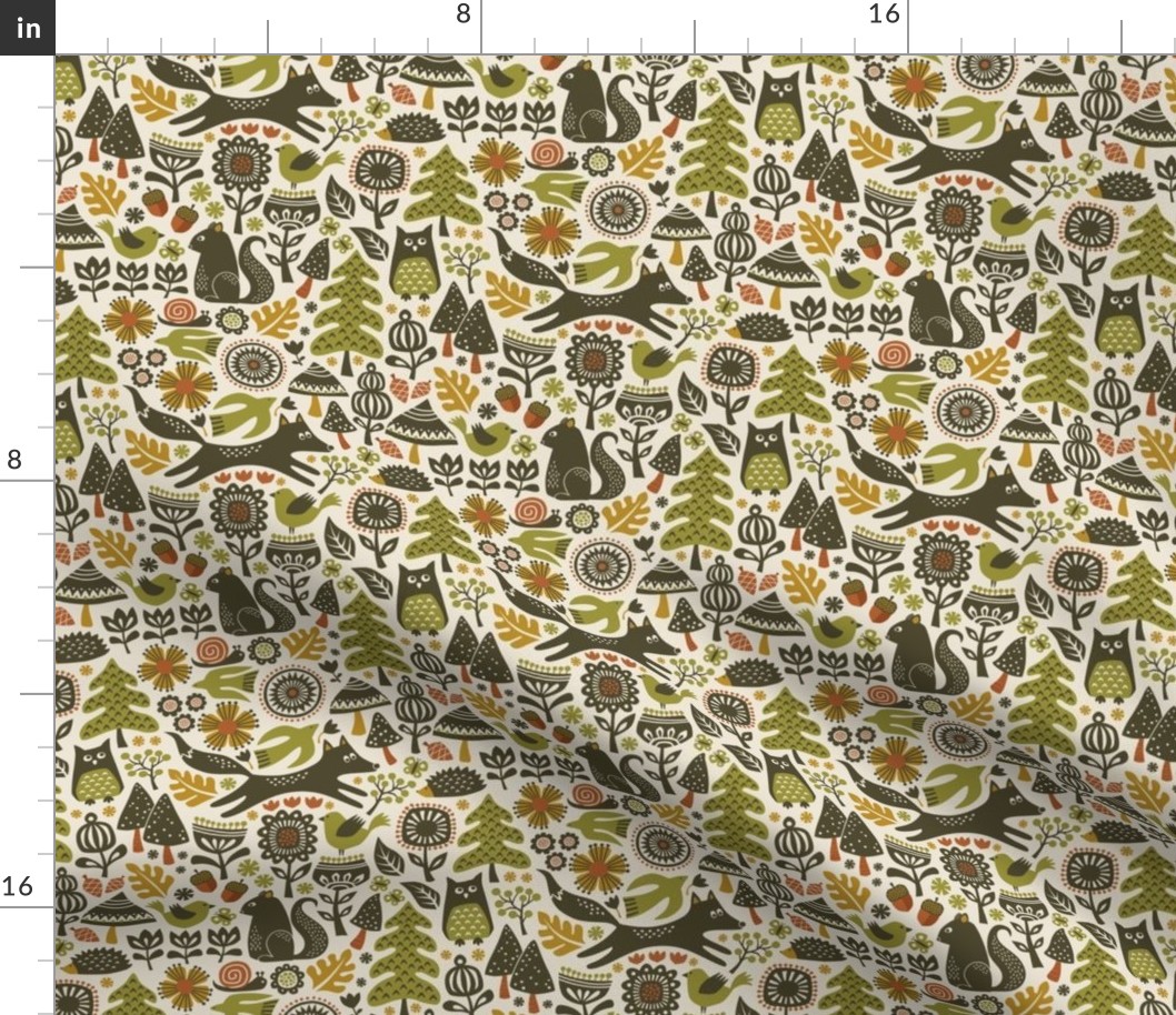 autumn forest / woodland - color v4: green / orange / mustard (small scale)