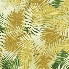 Vintage Palm Leaves - Tropical Nature in Green and Lime Shades / Large