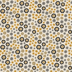 ditsy flowers - autumn forest color v2: grey / black / mustard yellow / khaki