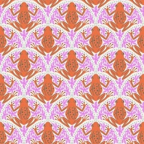 S - Frogs and Florals - Burnt Orange frog, Pink flowers, Sage Green accent