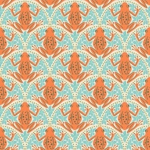 S - Frogs and Florals - Burnt Orange frog, Turquoise flowers, Olive Green accent