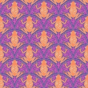 S - Frogs and Florals - Orange Frog, Magenta Flowers, Purple Flowers